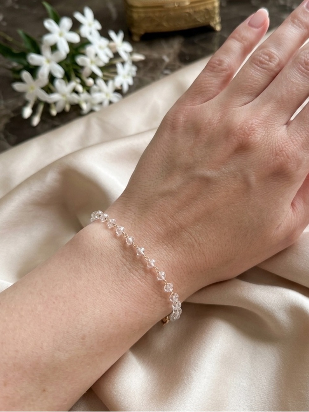 Handmade 🪡 🧵 Clear Beaded Stainless Steel Bracelet